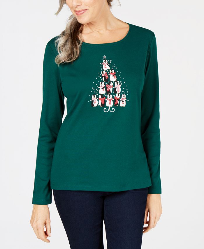 Karen Scott Women's Long-Sleeve Holiday Top, Created for Macy's - Macy's