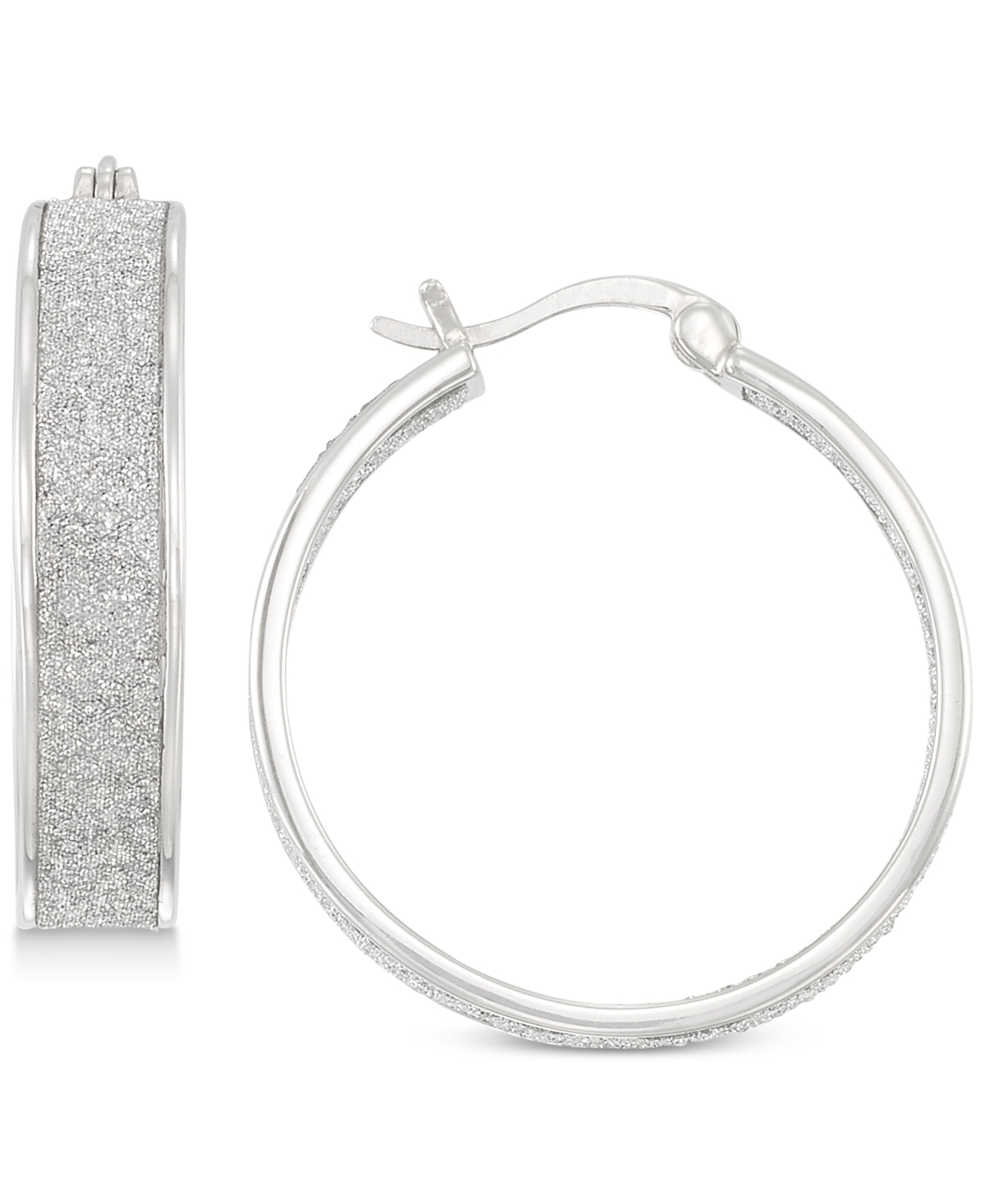 Glitter Hoop Earrings in Sterling Silver - Silver