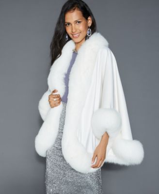 The Fur Vault - Fox-Fur-Trim Cashmere Cape