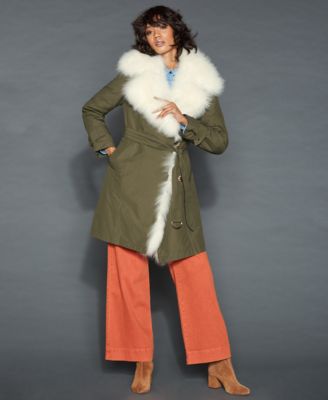 The Fur Vault - Lamb-Fur-Trim Rabbit-Lined Coat