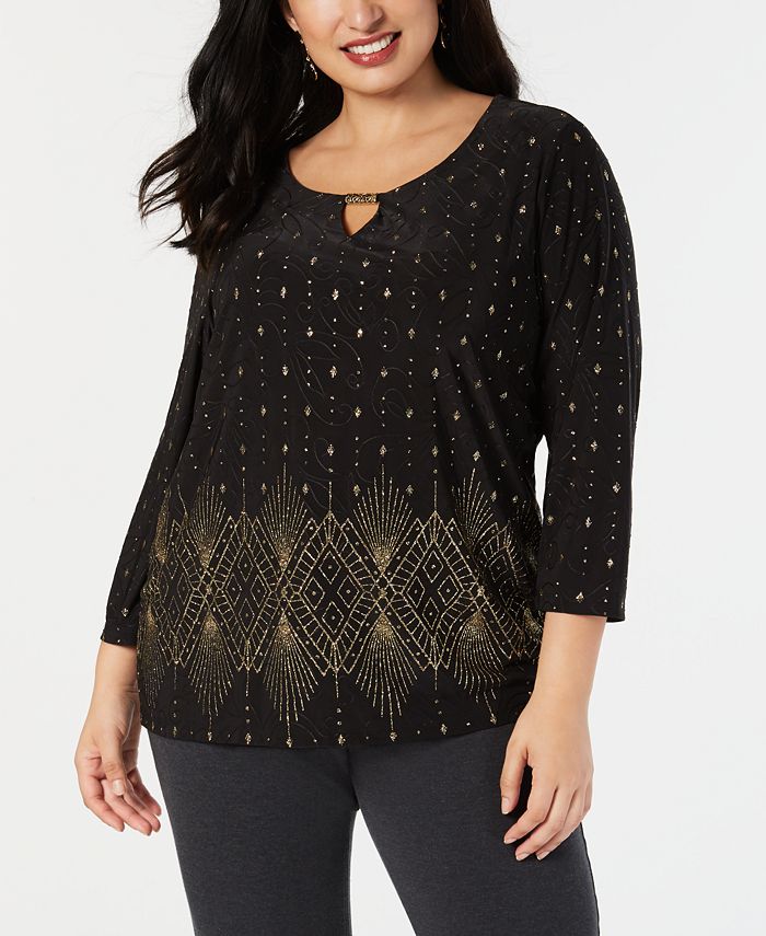 JM Collection Plus Size Glitter Jacquard Top, Created for Macy's ...