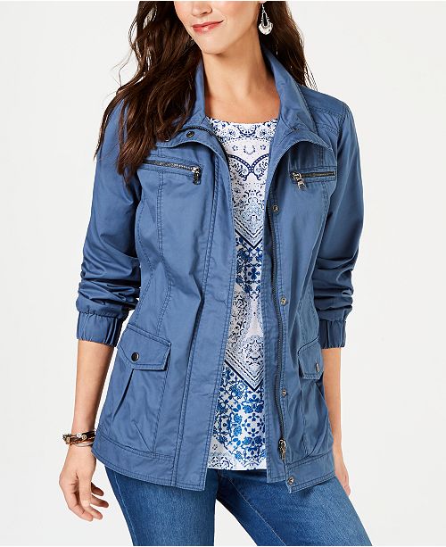 Style & Co Cotton Cargo ZipFront Jacket, Created for Macy's & Reviews