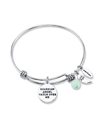 Unwritten - Angel Charm and Amazonite (8mm) Bangle Bracelet in Stainless Steel