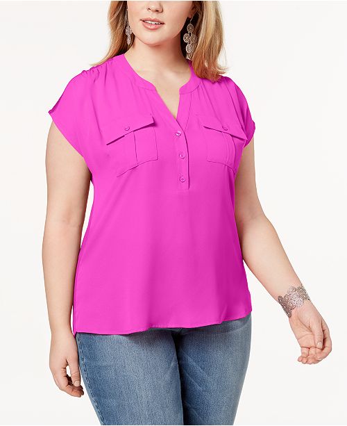Inc Plus Size Mixed Media Utility Shirt Created For Macy S