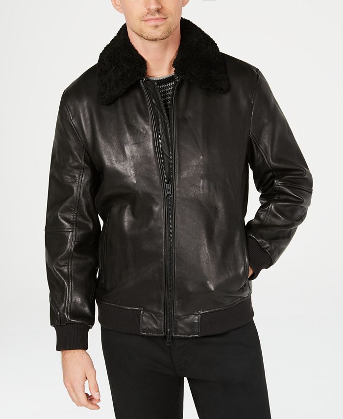 Kenneth Cole New York Kenneth Cole Mens Leather Jacket with Shearling ...