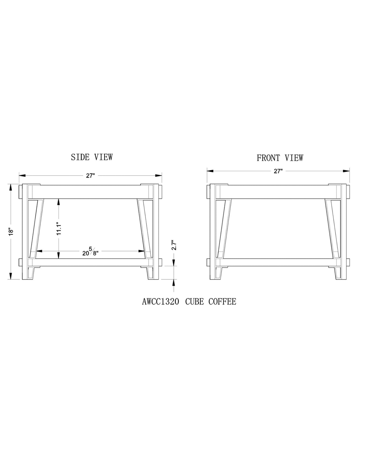Alaterre Furniture Ryegate Natural Live Edge Solid Wood with Metal Cube Coffee Table