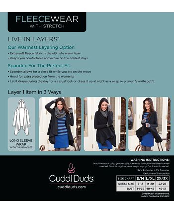 Cuddl Duds Women's Fleecewear with Stretch Long Sleeve Hooded Wrap - Macy's