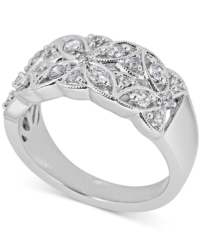 Macy's Diamond Openwork Floral Statement Ring (1/2 ct. t.w.) in 14k ...