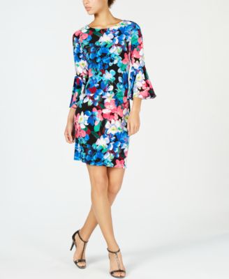 calvin klein floral bell sleeve sheath dress