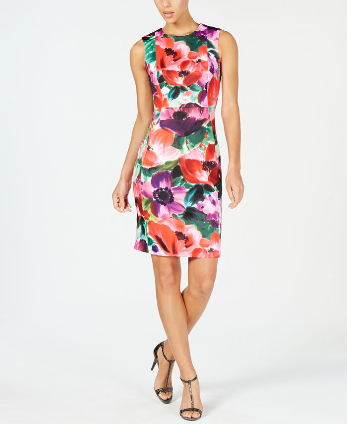Calvin Klein Floral Printed Sheath Dress - Macy's
