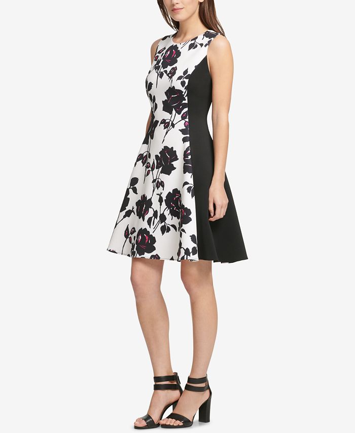 DKNY Colorblock Floral Fit & Flare Dress, Created for Macy's & Reviews ...