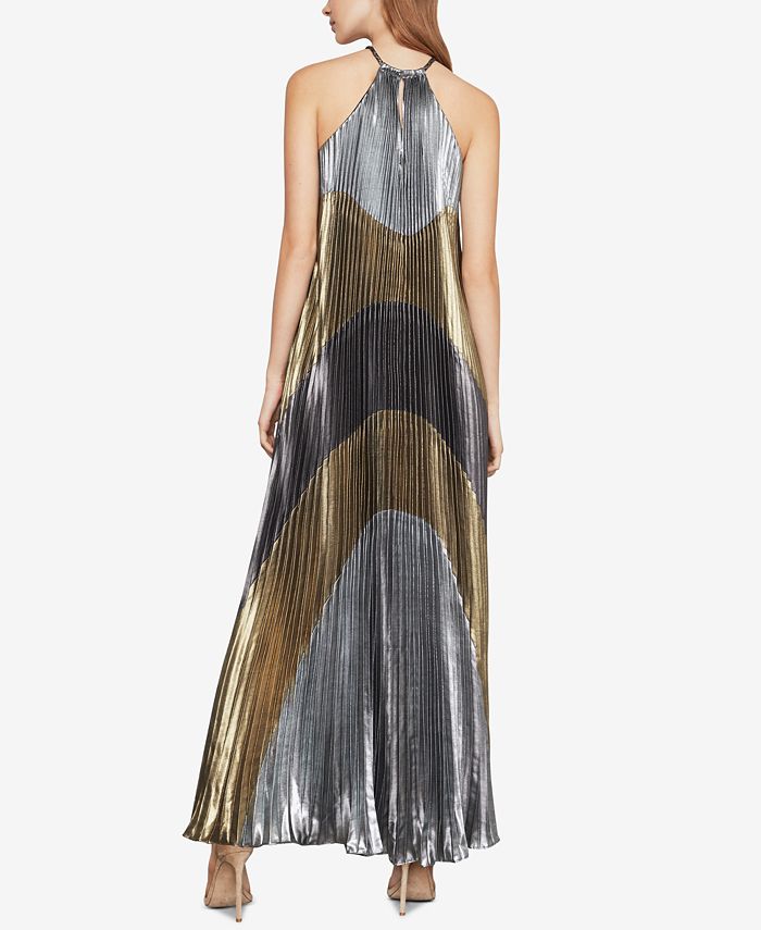 BCBGMAXAZRIA Metallic Colorblocked Pleated Gown - Macy's
