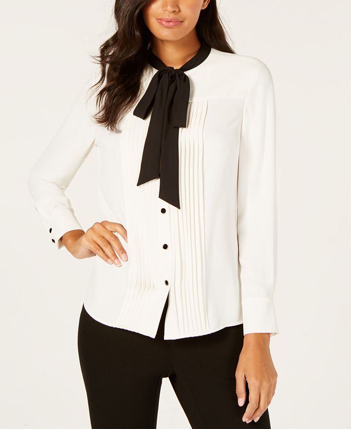 Anne Klein Pleated Bow Blouse - Macy's
