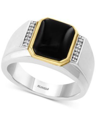 EFFY Collection - Men's Onyx (11 x 9mm) & Diamond Accent Ring in Sterling Silver & 14k Gold
