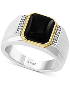 EFFY® Men's Onyx (11 x 9mm) & Diamond Accent Ring in Sterling Silver & 14k Gold