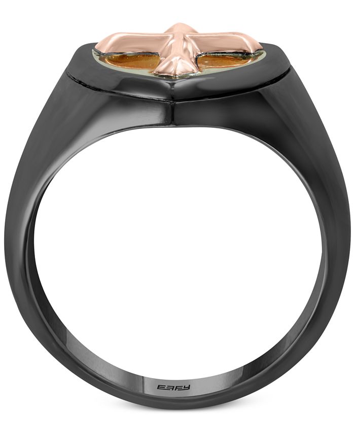 EFFY Collection - Men's Cross Shield Ring in Black Rhodium- & 18k Rose Gold-Plated Sterling Silver