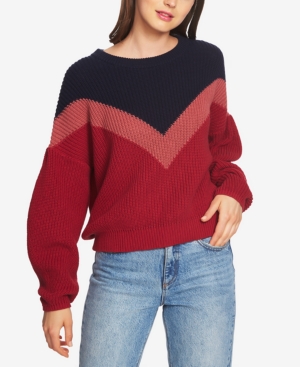 Image of 1.state Cotton Chevron-Colorblocked Crew-Neck Sweater