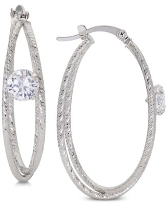 Giani Bernini Cubic Zirconia Double Hoop Earrings In Sterling Silver ...