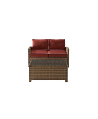 Bradenton 2 Piece Outdoor Wicker Seating Set With Cushions - Loveseat And Glass Top Table