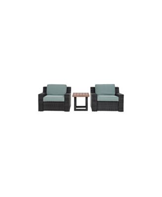 Beaufort 3 Piece Outdoor Wicker Seating Set With Mist Cushion - 2 Chairs, Side Table