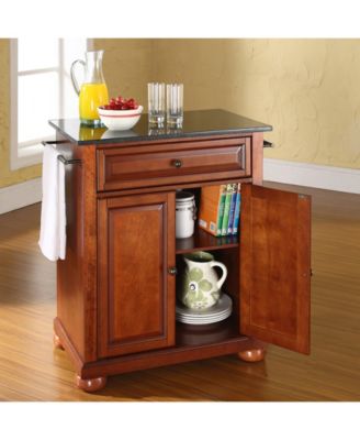 Alexandria Solid Black Granite Top Portable Kitchen Island