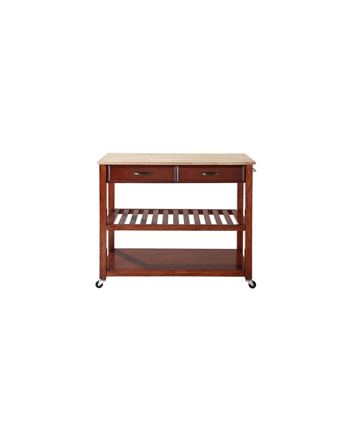 Crosley Natural Wood Top Kitchen Cart Island With Optional Stool