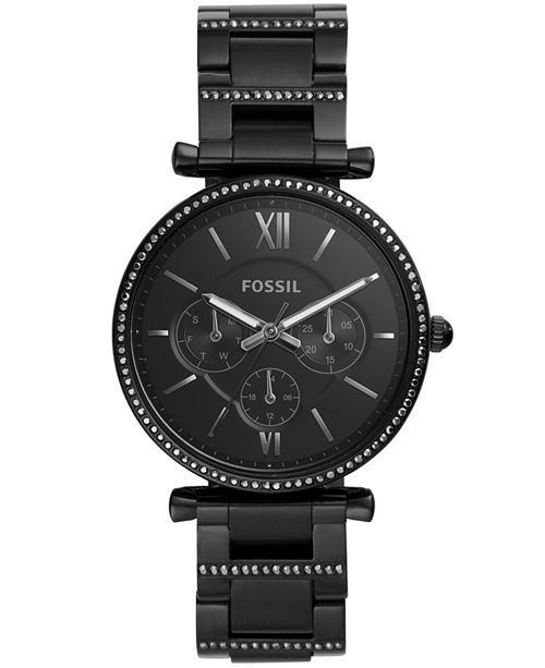 Fossil Women S Carlie Black Stainless Steel Bracelet Watch 38mm Reviews Watches Jewelry Watches Macy S