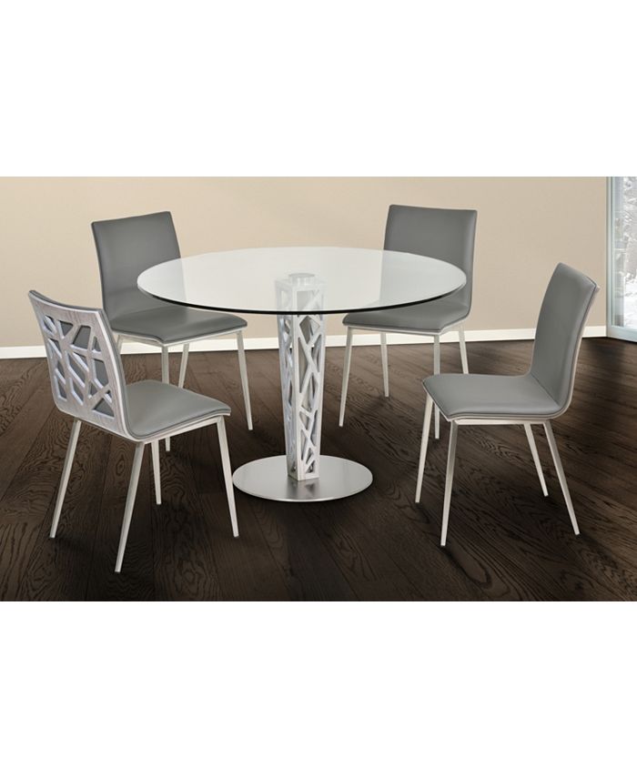 Armen Living Crystal Round Dining Table In Brushed Stainless Steel Finish With Walnut Veneer