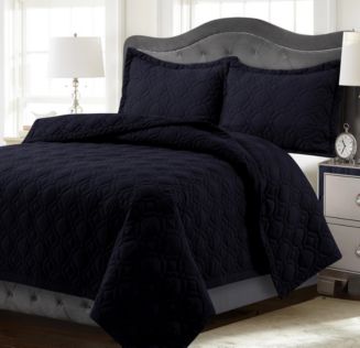 Tribeca Living Lyon Microfiber Solid Oversized King Quilt Set - Macy's