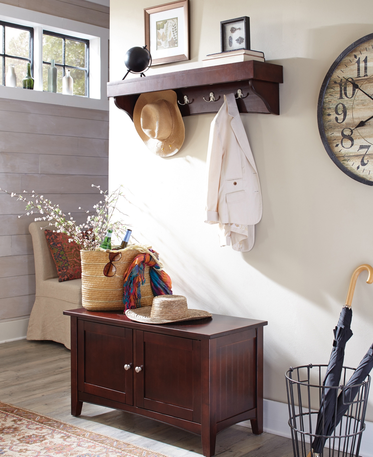 Shaker Cottage Tray Shelf Coat Hook with Cabinet Bench