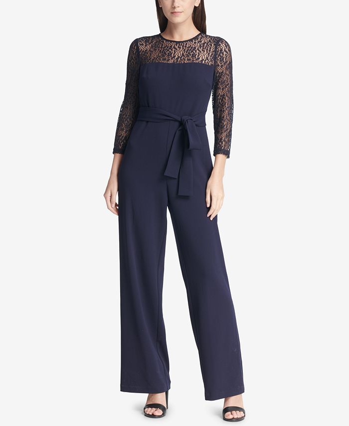 DKNY Belted Lace Jumpsuit, Created for Macy's - Macy's