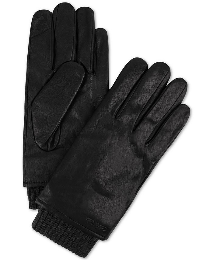 Calvin Klein Men's Ribbed-Insert Leather Gloves - Macy's