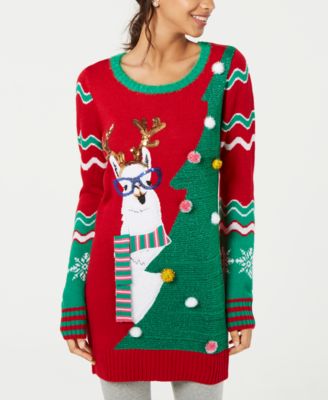 Hooked Up by IOT - Juniors' Embellished Llama Tunic Sweater