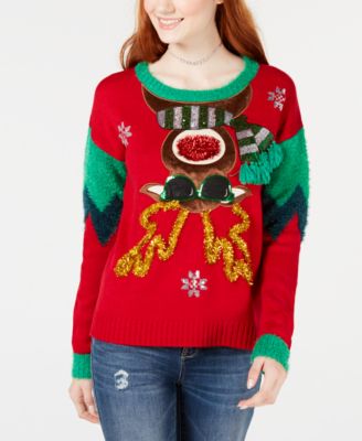 Hooked Up by IOT - Juniors' Embellished Moose Sweater
