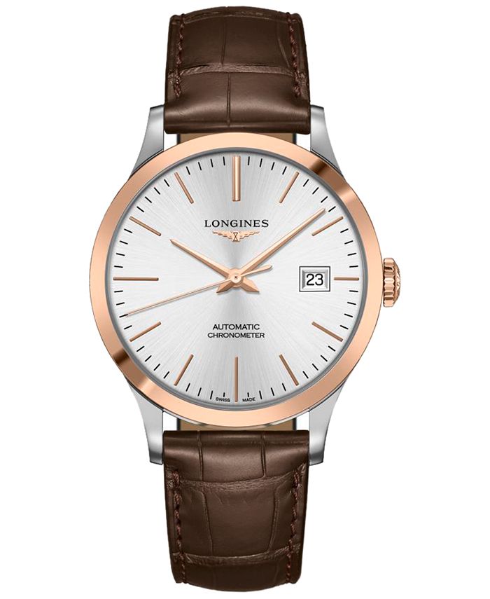 Longines Men's Swiss Automatic Record Brown Alligator Leather Strap
