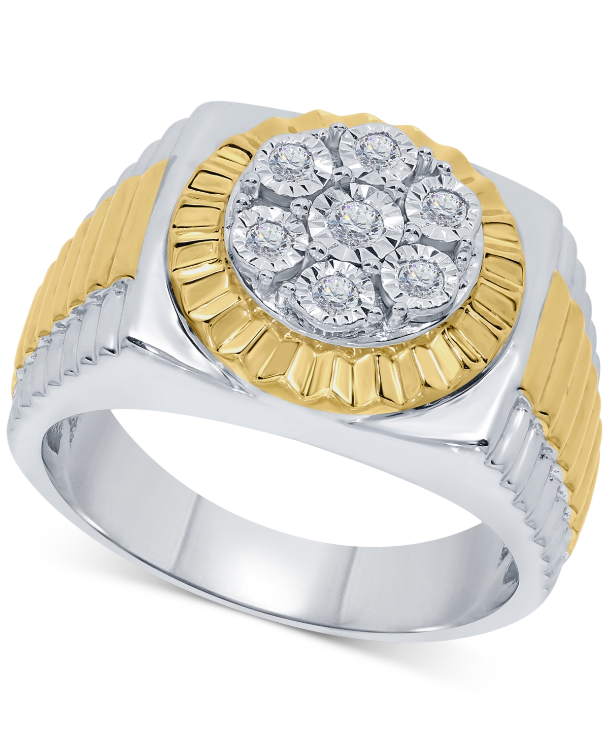 Men's Diamond Two-Tone Cluster Ring (1/5 ct. t.w.) in Sterling Silver & 18k Gold-Plate - Silver