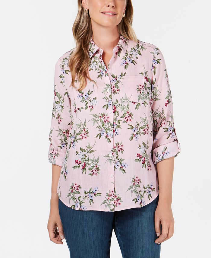 Charter Club Linen Floral-Print Utility Shirt, Created for Macy's ...