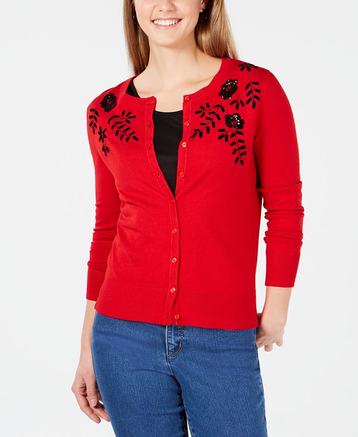 Charter Club Embellished Flower Cardigan, Created for Macy's & Reviews ...