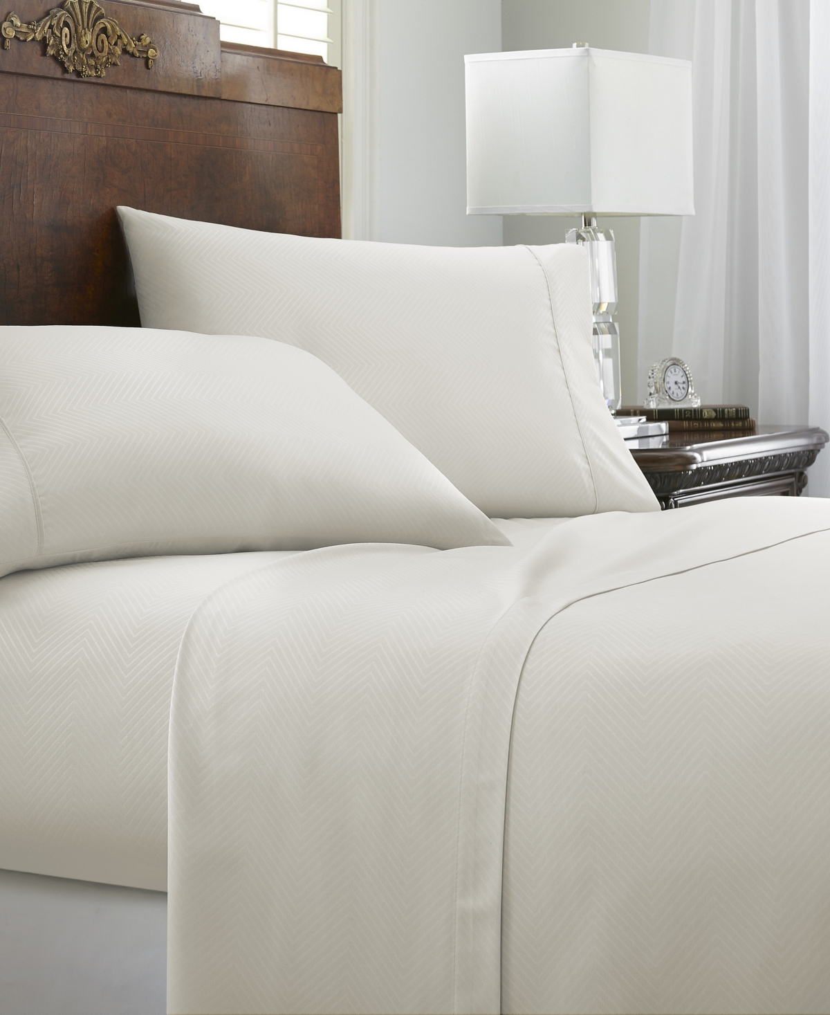 Ienjoy Home Expressed In Embossed By The Home Collection Checkered 3 Piece Bed Sheet Set, Twin In Ivory Chevron