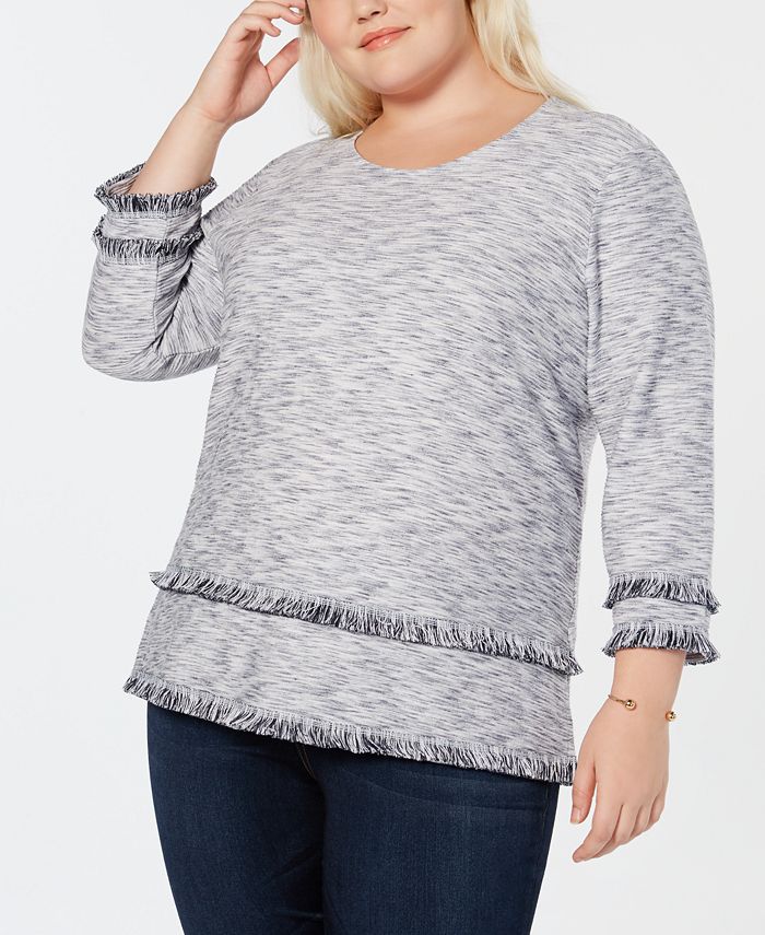 Style & Co Plus Size Space-Dyed Fringe-Trim Top, Created for Macy's ...
