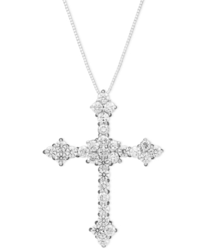 image of Diamond Flower Cross Pendant Necklace in 14k White Gold (1-1/2 ct. t.w.)