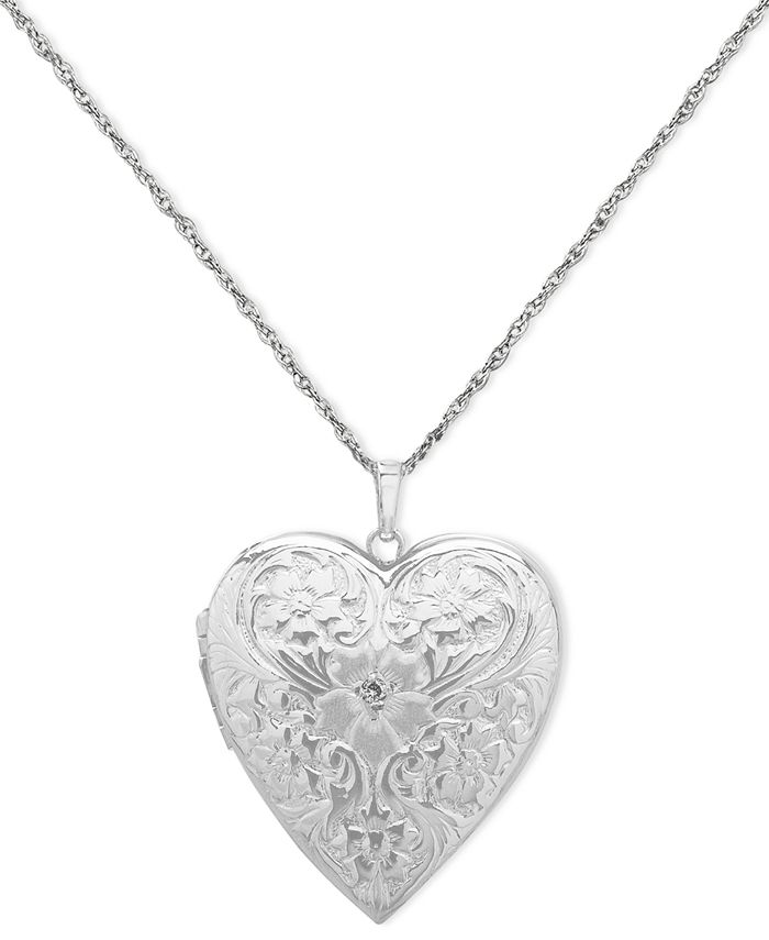 Macy's Sterling Silver Necklace, Engraved Heart Locket - Multi