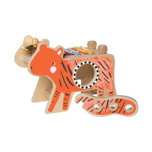 Manhattan Toy Musical Tiger Wooden Instrument With Xylophone, Drumsticks, Cymbal, And Maraca