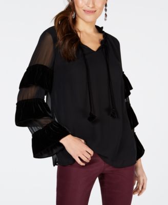 Style & Co - Velvet-Trimmed Peasant Blouse