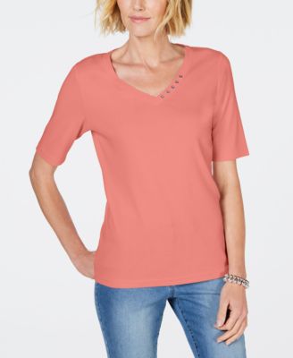 Karen Scott Cotton V Neck Top main image 1