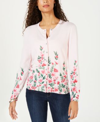 Karen Scott Womens Floral Cardigan Sweater