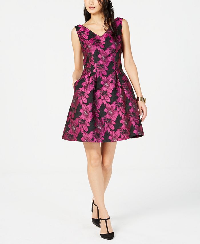 Donna Ricco Metallic Floral Fit & Flare Dress - Macy's