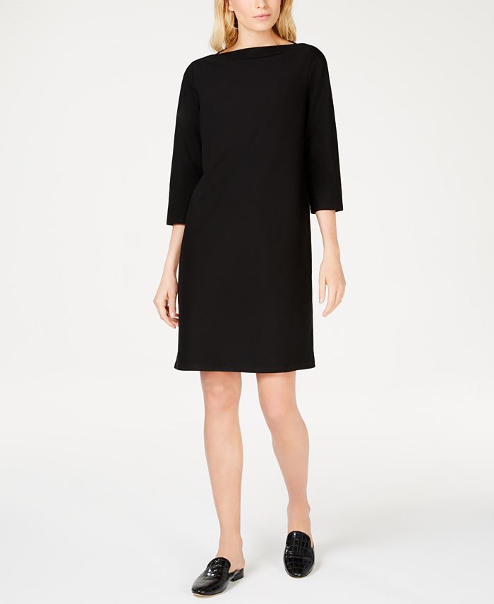 Eileen Fisher Washable Crepe Boat-Neck Shift Dress - Macy's