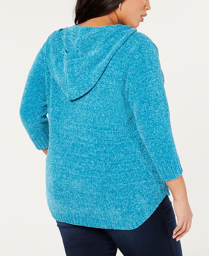 NY Collection Plus Size Chenille Hooded Sweater Macy's
