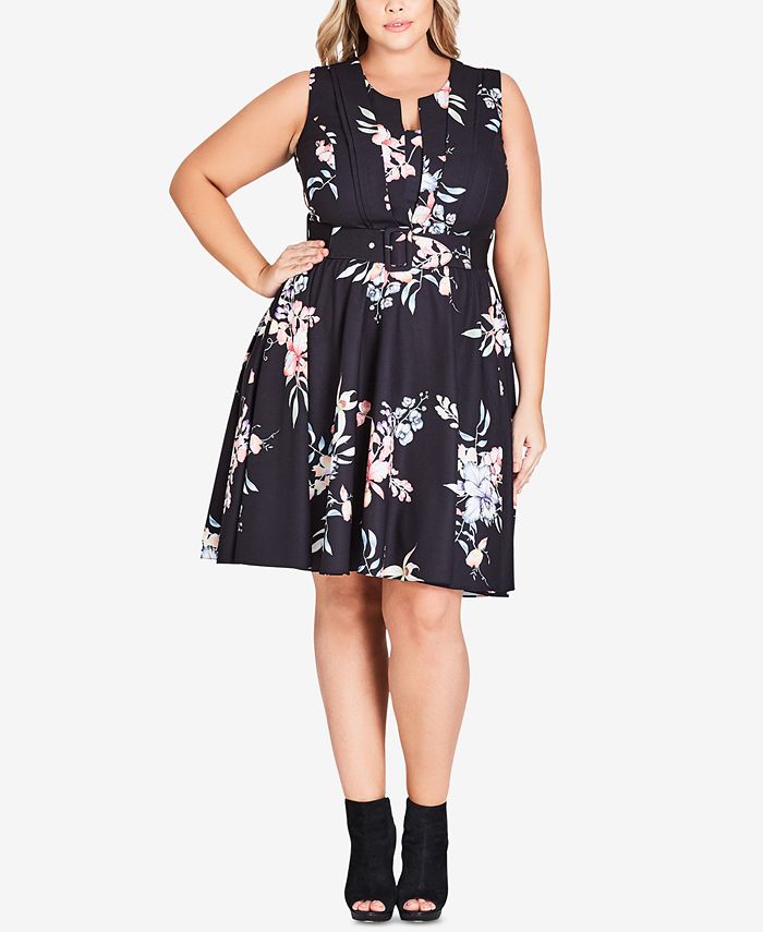 City Chic Trendy Plus Size Floral-Print A-Line Dress - Macy's